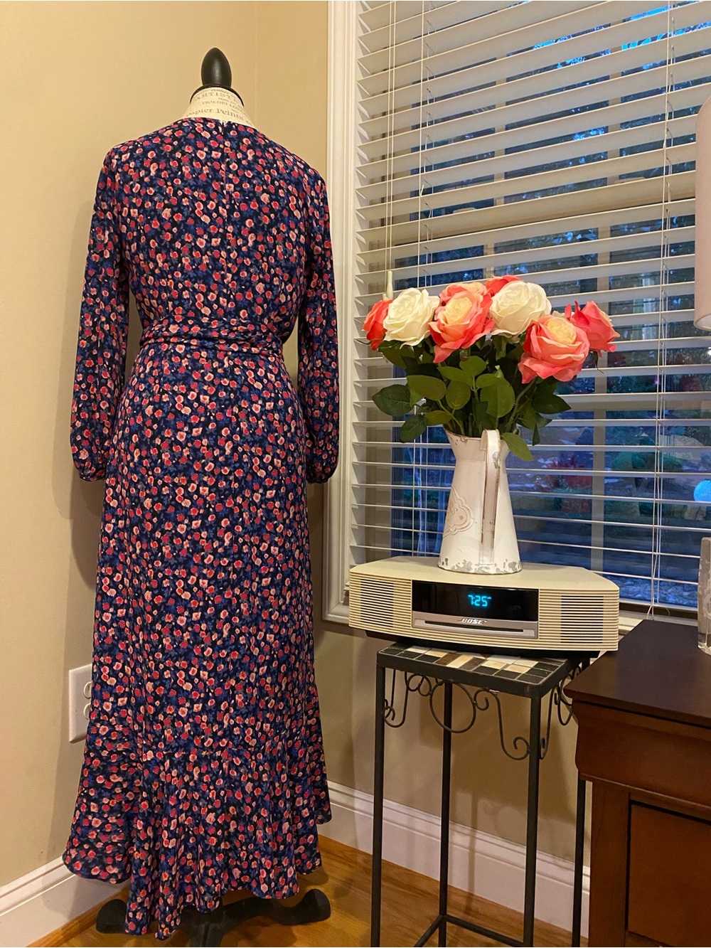 J. Crew Navy Floral Wrap Maxi Dress with Pink Accents - Picture 3 of 4